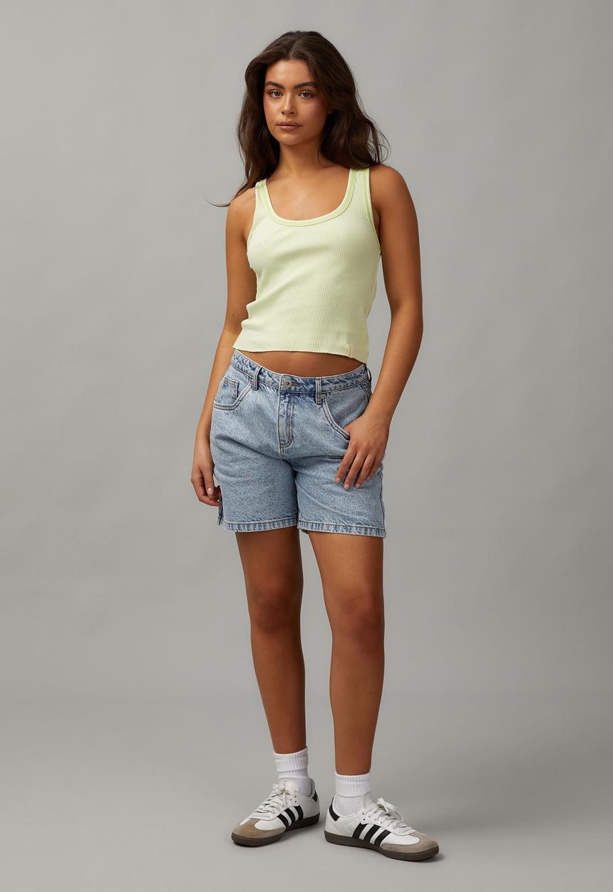 Factorie - Contrast Stitch Scoop Neck Tank - Washed Lime
