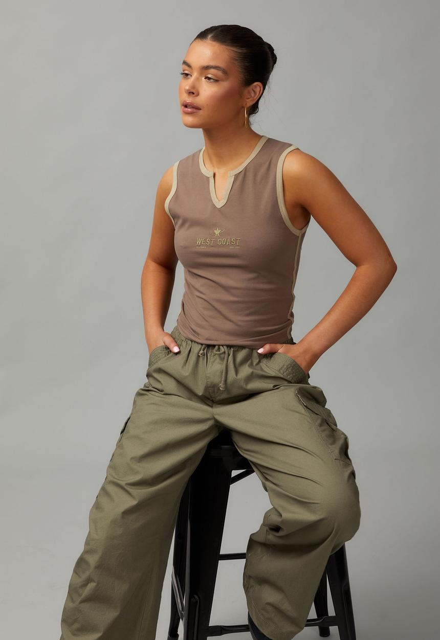 Factorie - Graphic Notch Front Tank  - Mocha/West Coast