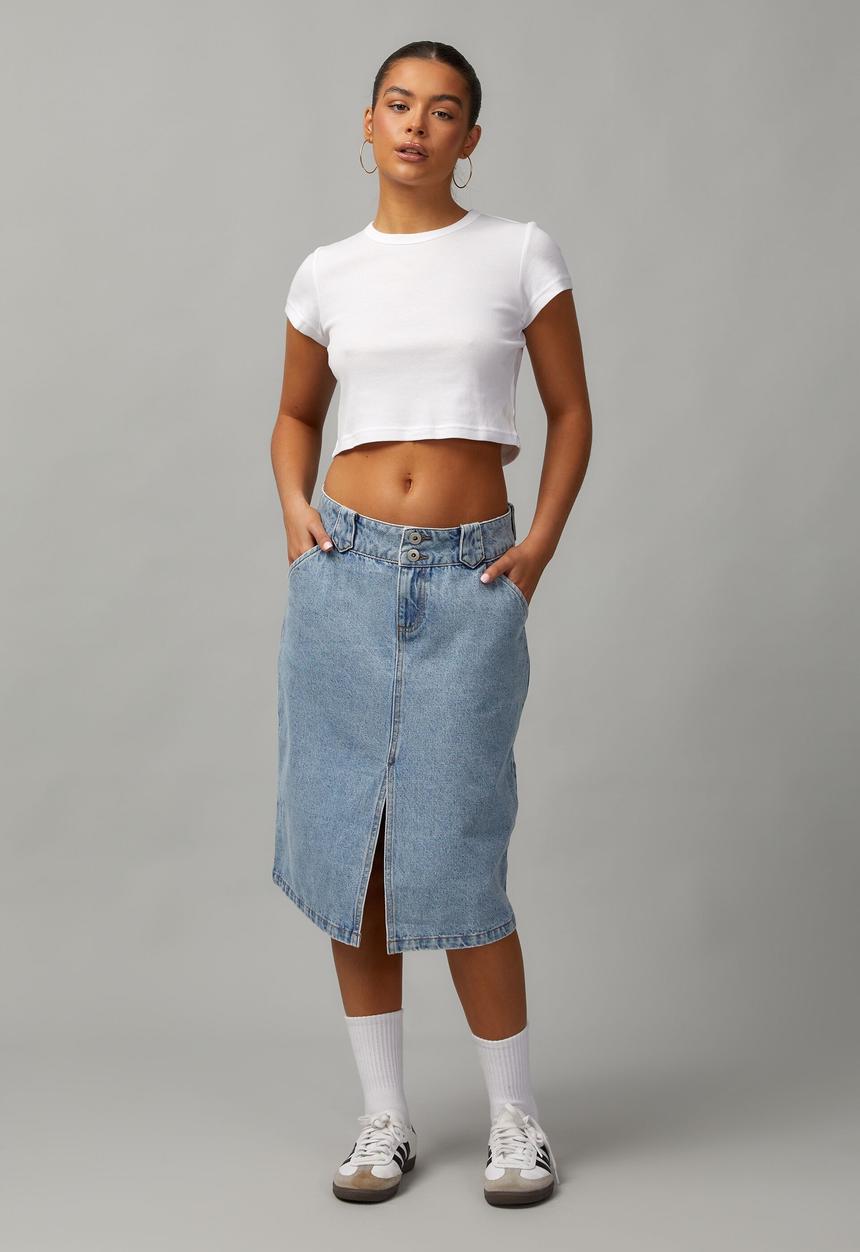 Factorie - Knee Length Denim Skirt - 90S Blue