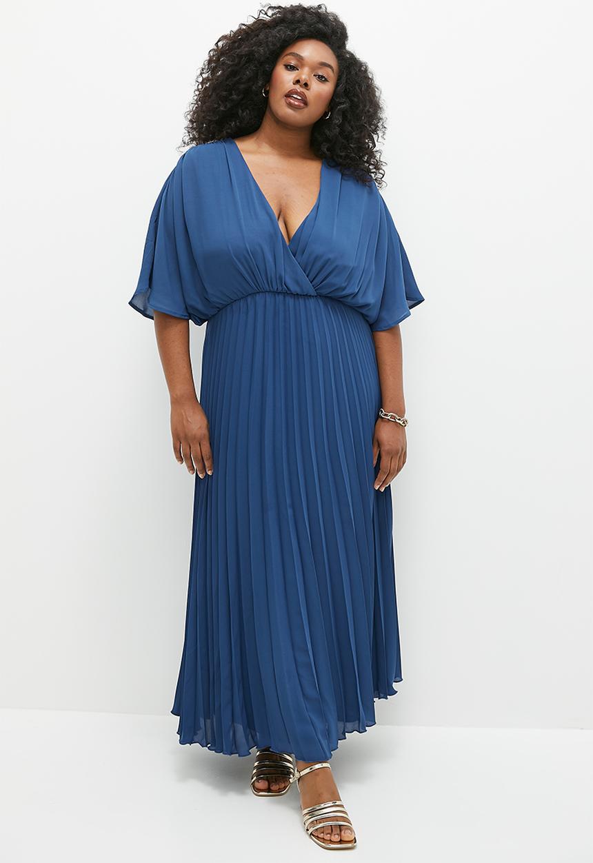 edit - Pleated fit & flare dress - blue