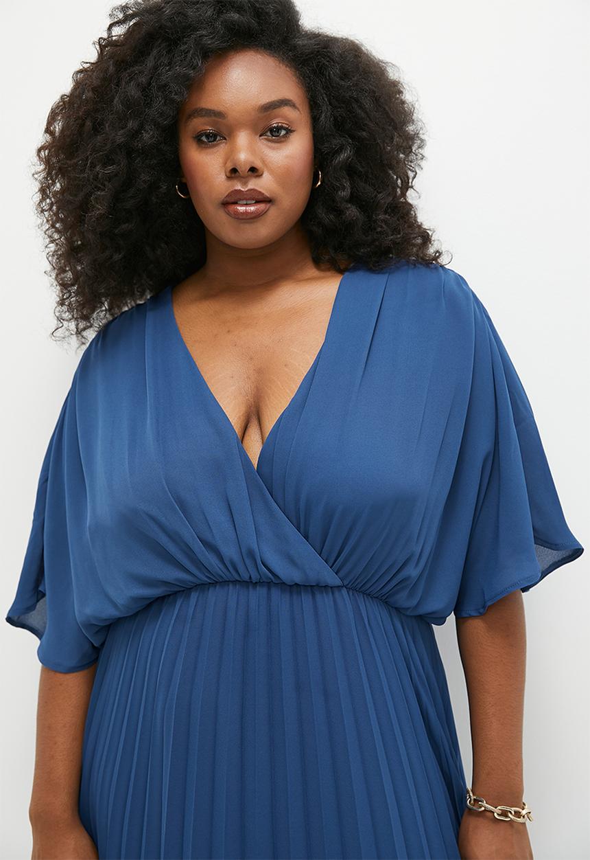 edit - Pleated fit & flare dress - blue