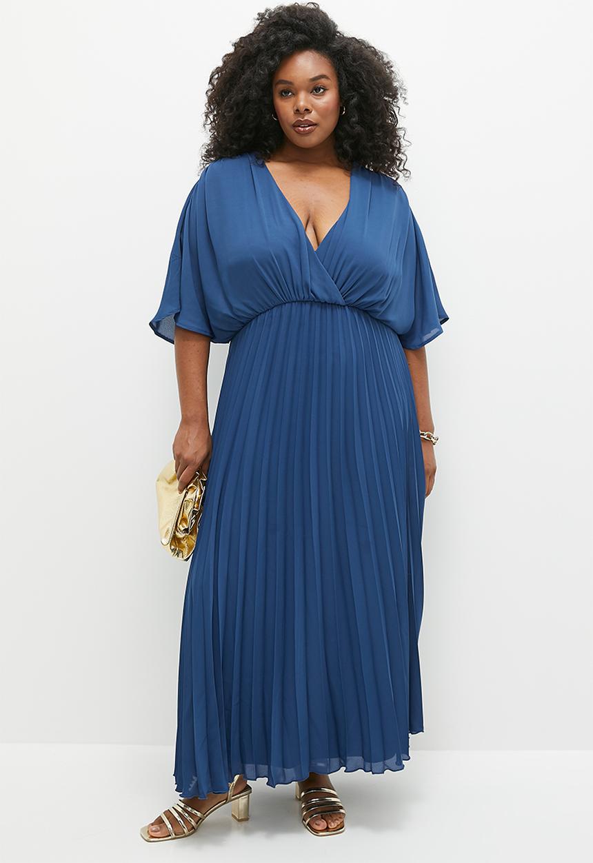 edit - Pleated fit & flare dress - blue