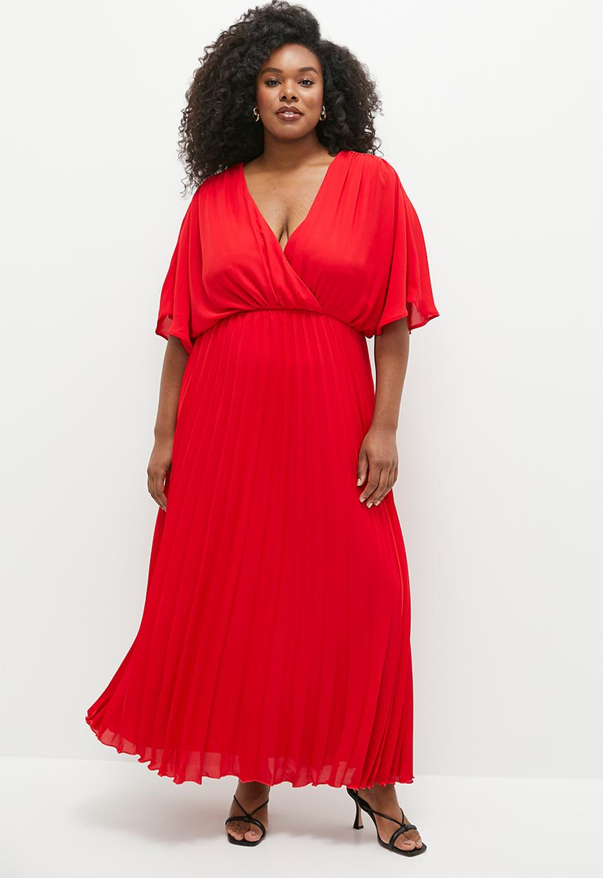 edit - Pleated fit & flare dress - red