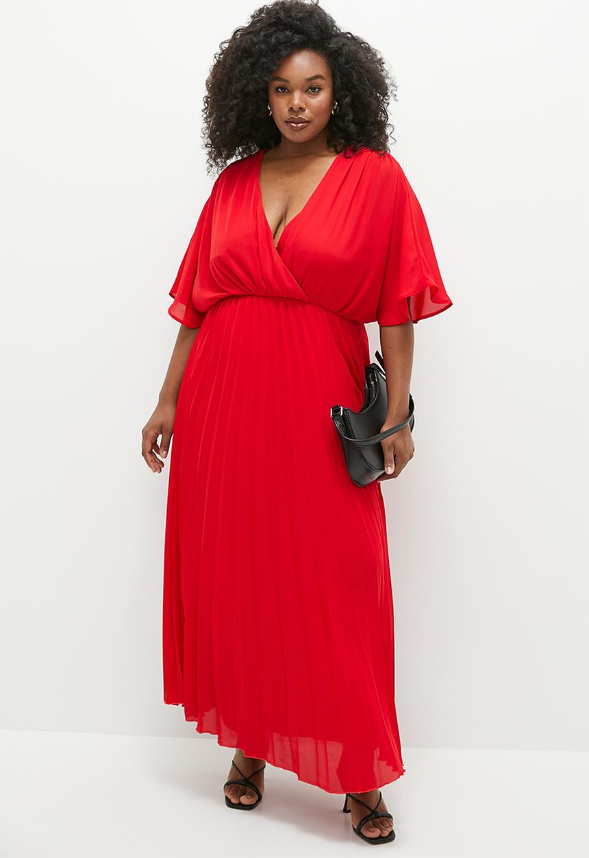 edit - Pleated fit & flare dress - red