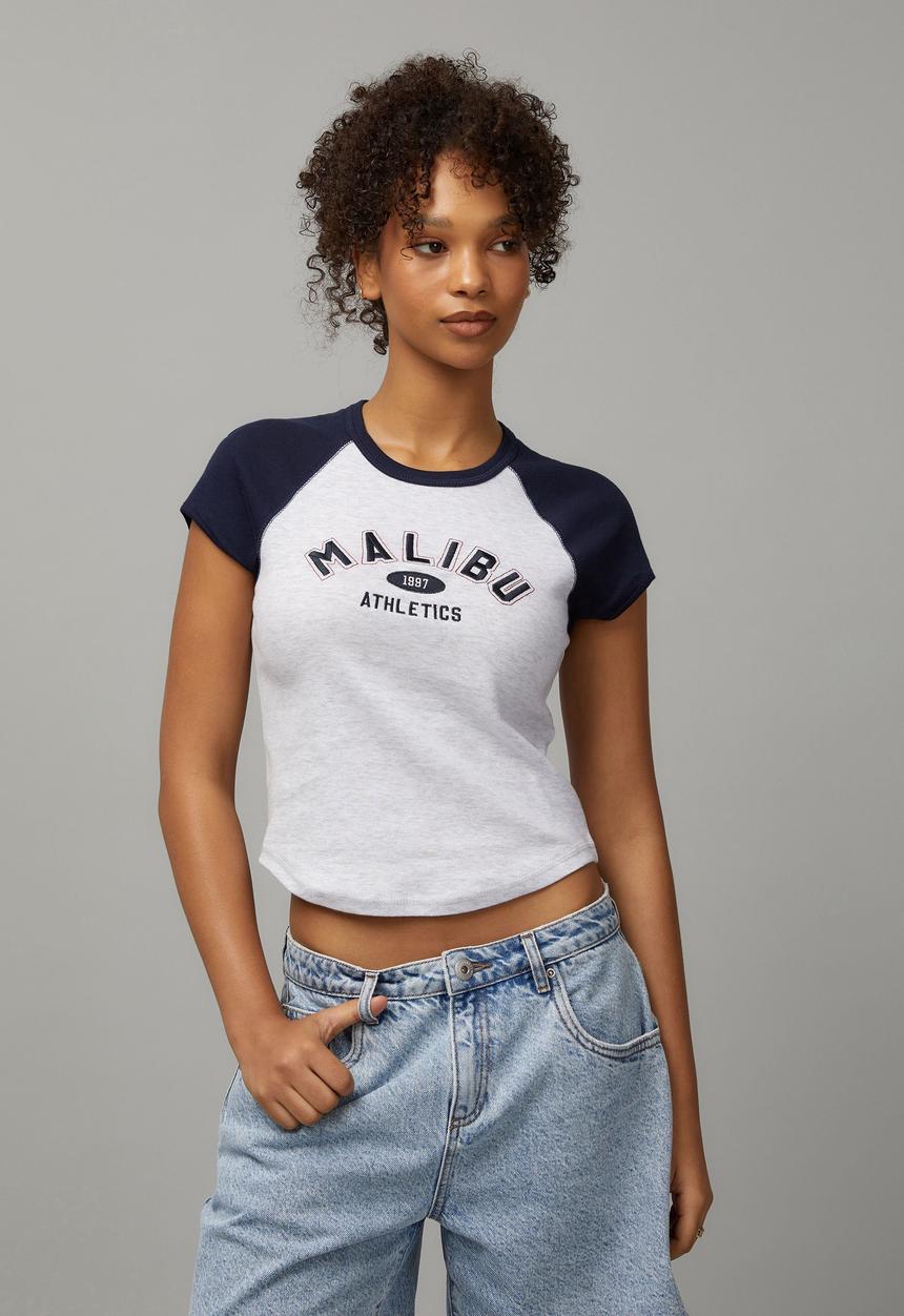 Factorie - Raglan Curve Hem Tee - Malibu Athletics / Silver Marle Navy
