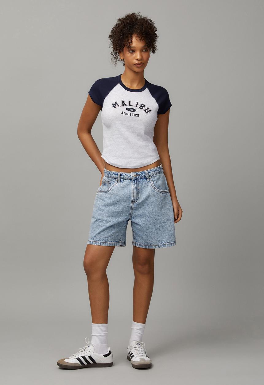 Factorie - Raglan Curve Hem Tee - Malibu Athletics / Silver Marle Navy