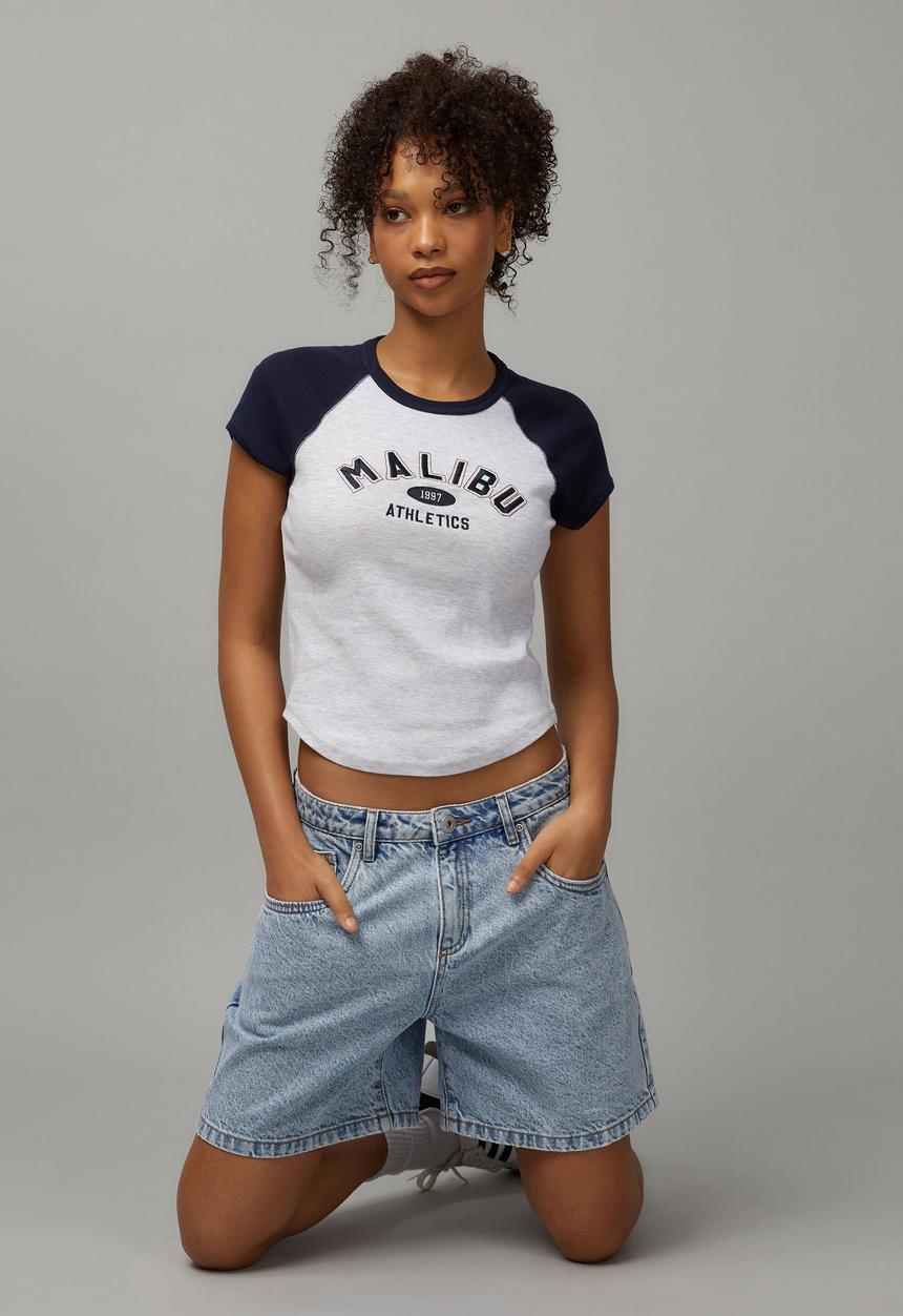 Factorie - Raglan Curve Hem Tee - Malibu Athletics / Silver Marle Navy