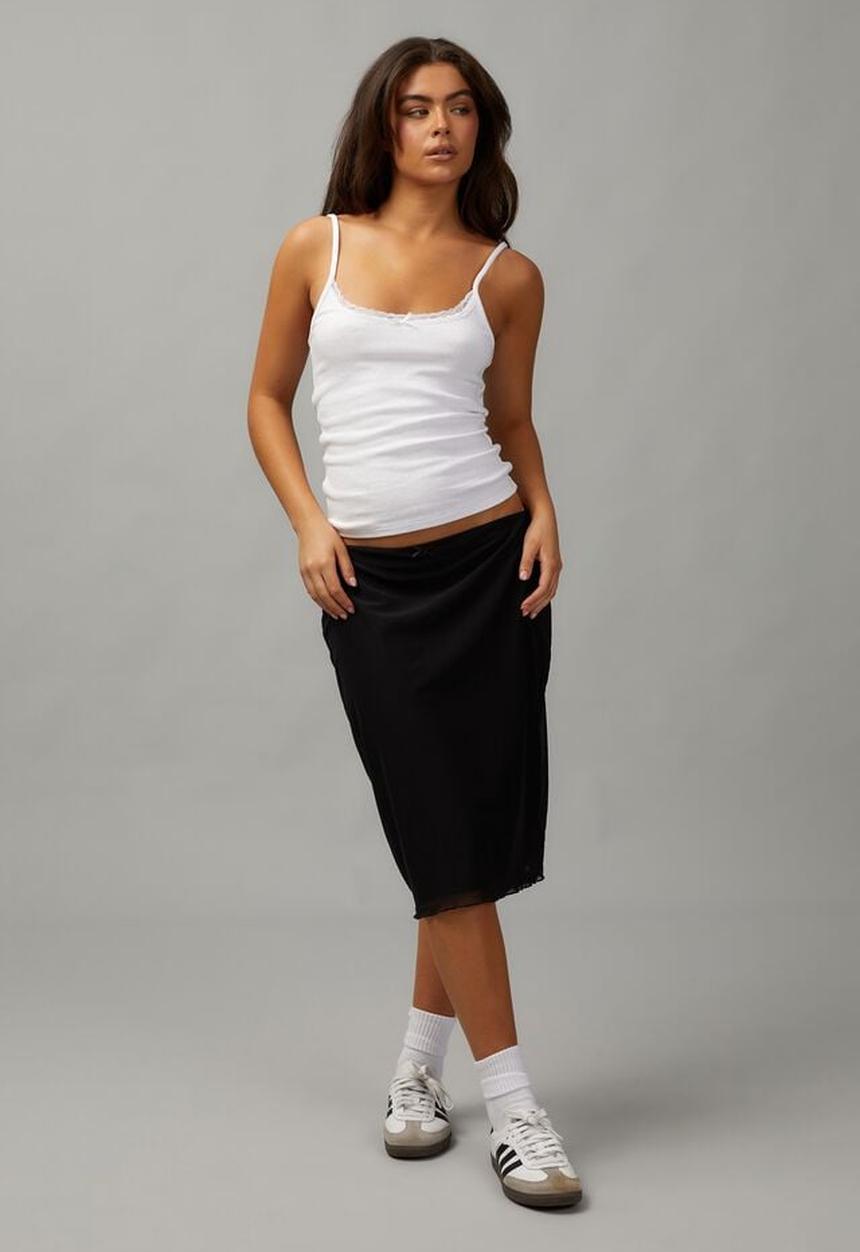 Factorie - Mesh midi slip skirt - black