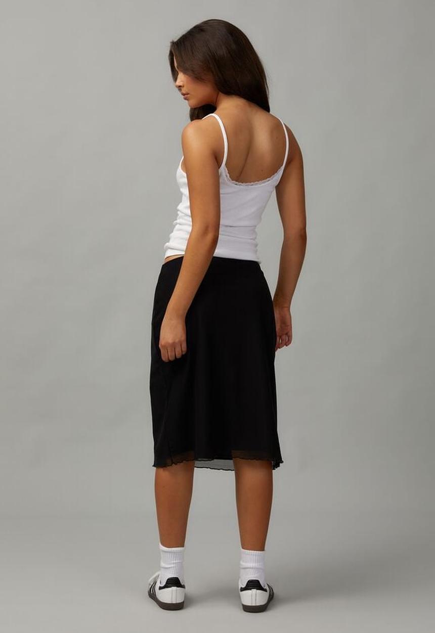 Factorie - Mesh midi slip skirt - black