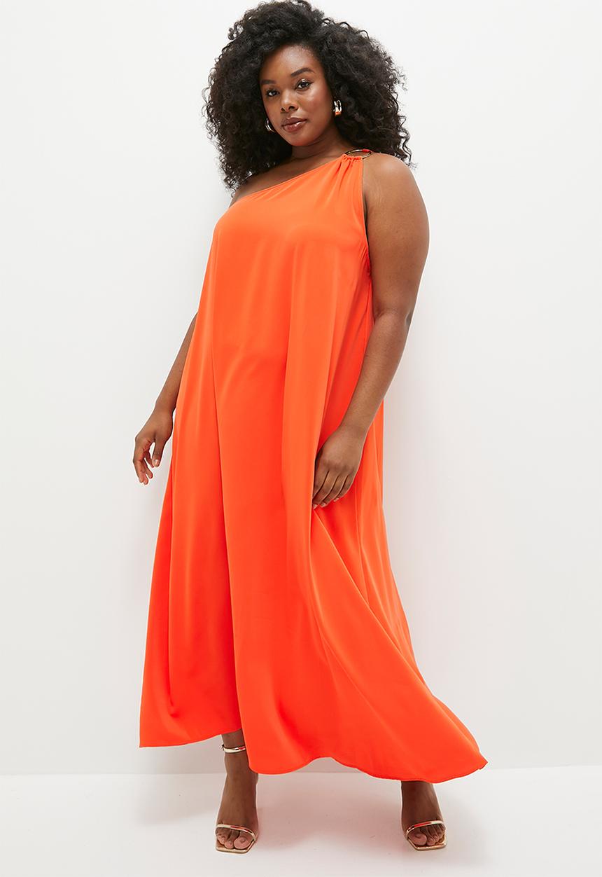 VELVET - Asym satin kaftan dress with trim detail - orange