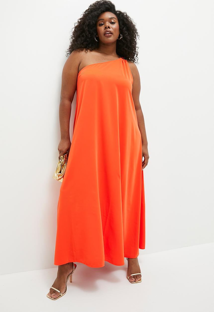 VELVET - Asym satin kaftan dress with trim detail - orange