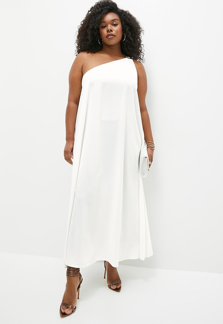 VELVET - Asym satin kaftan dress with trim detail - ivory