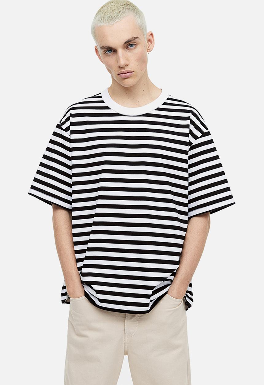 H&M - Coolmax® relaxed fit t-shirt - black/white striped