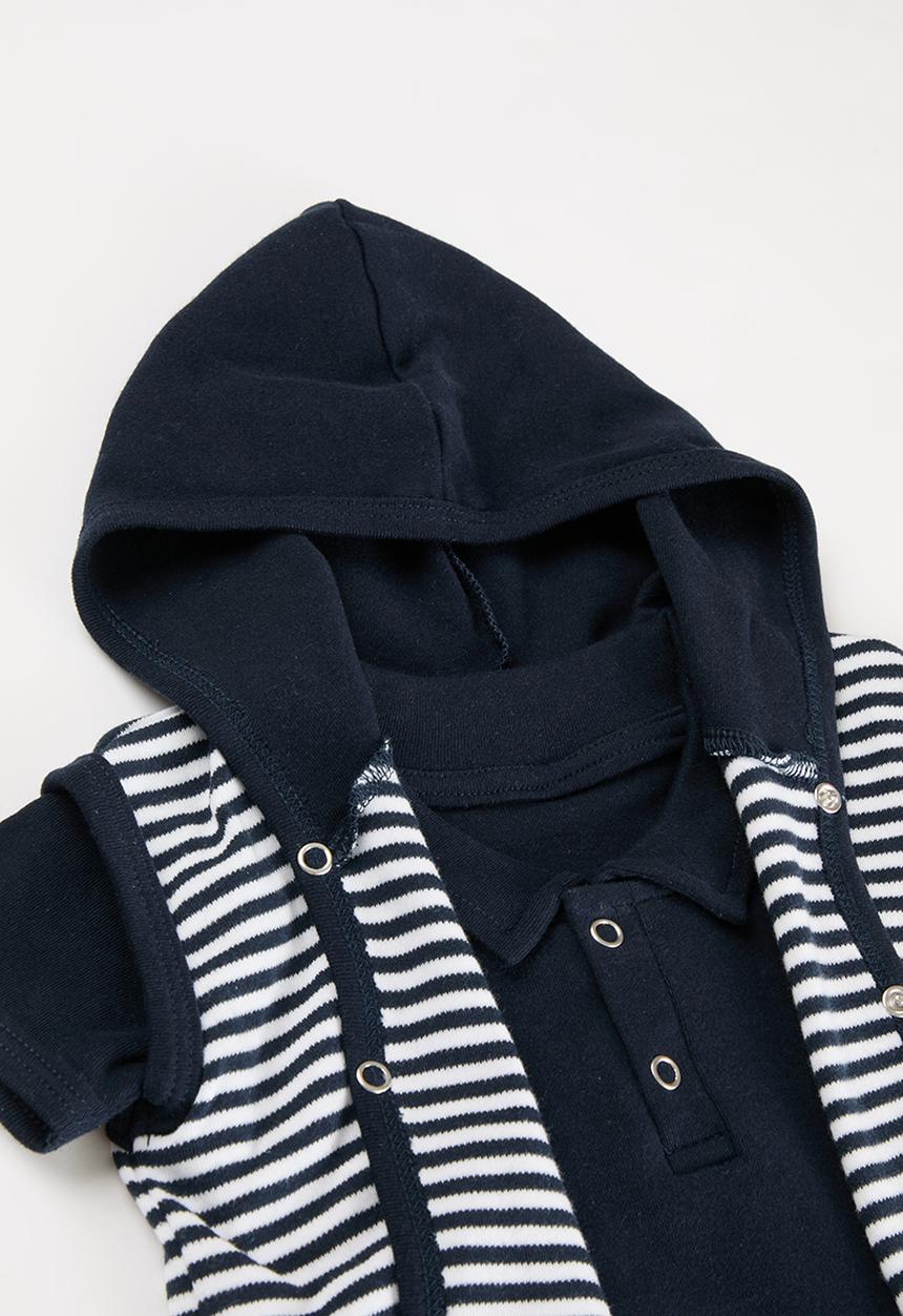 Little Lumps - Sleeveless Hoodie, Tab T Shirt & Shorts Set - Navy/Stripe