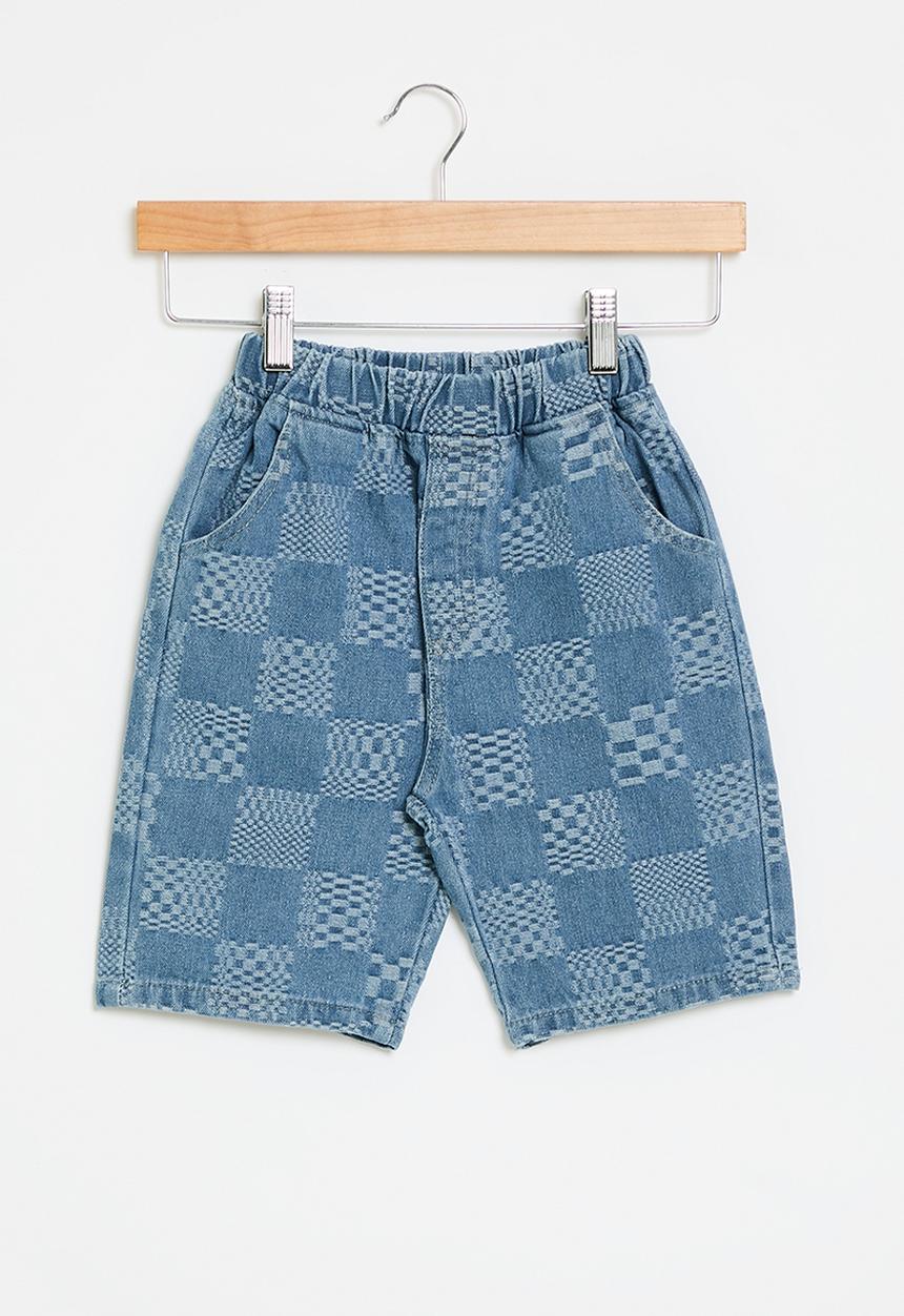 Pop Candy - Checkered denim shorts - stone wash