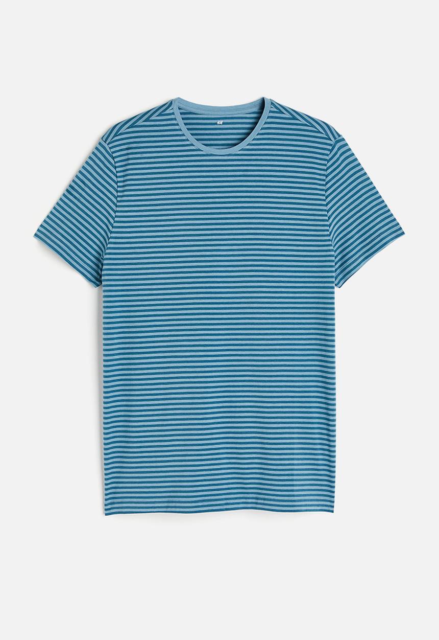 H&M - Slim fit round-necked t-shirt - blue/striped