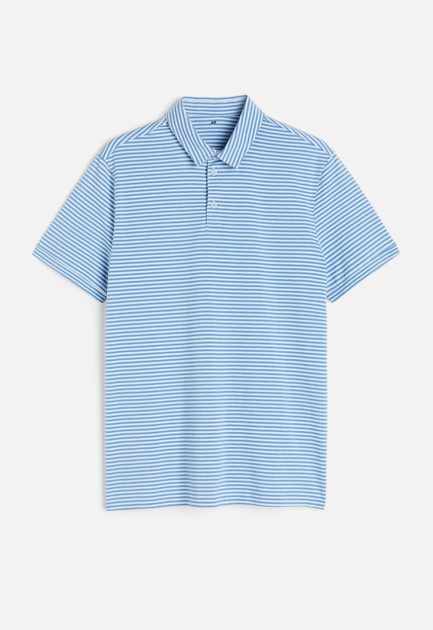 H&M - Slim fit polo shirt - blue/light blue striped