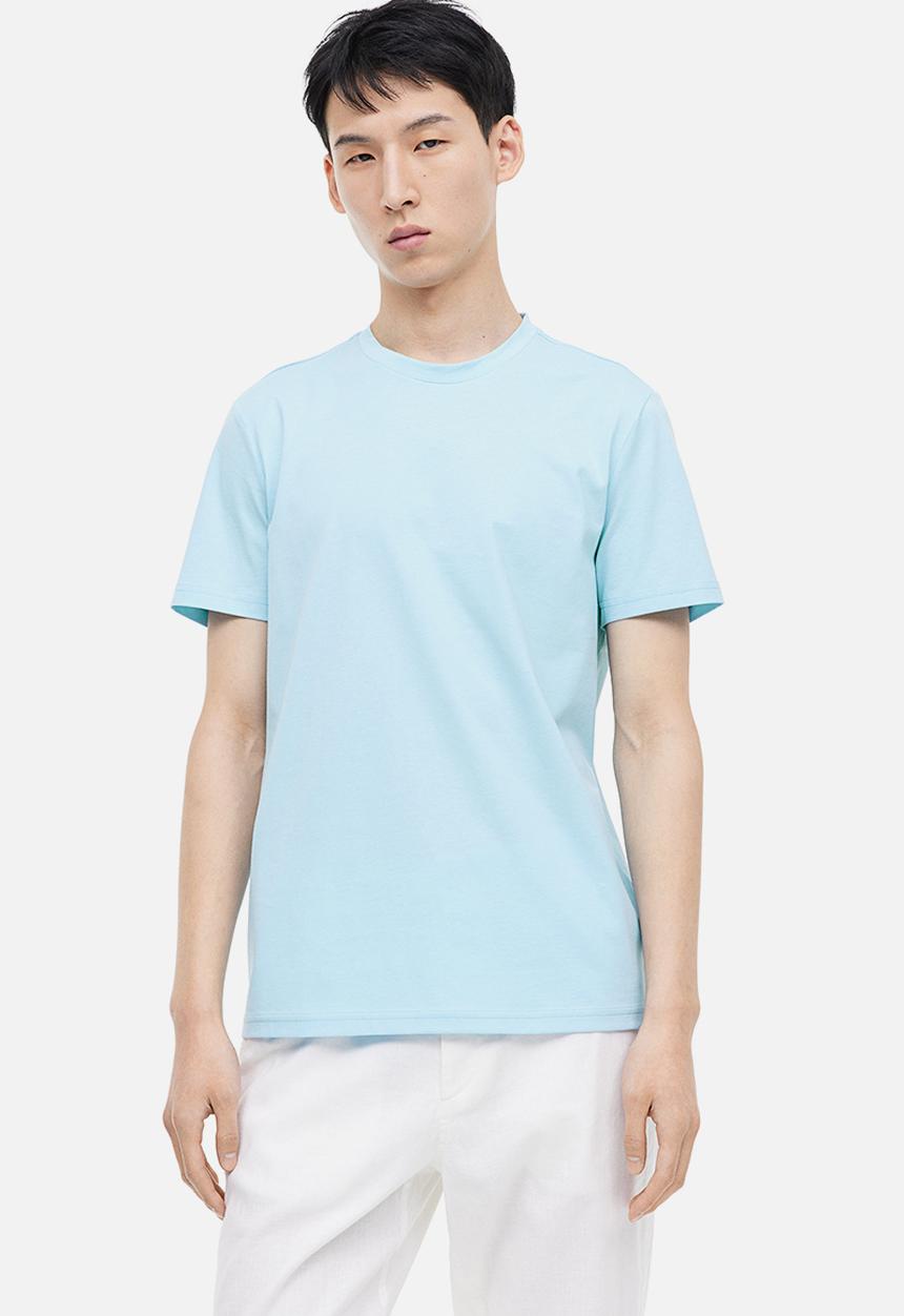 H&M - Slim fit pima cotton t-shirt - light blue