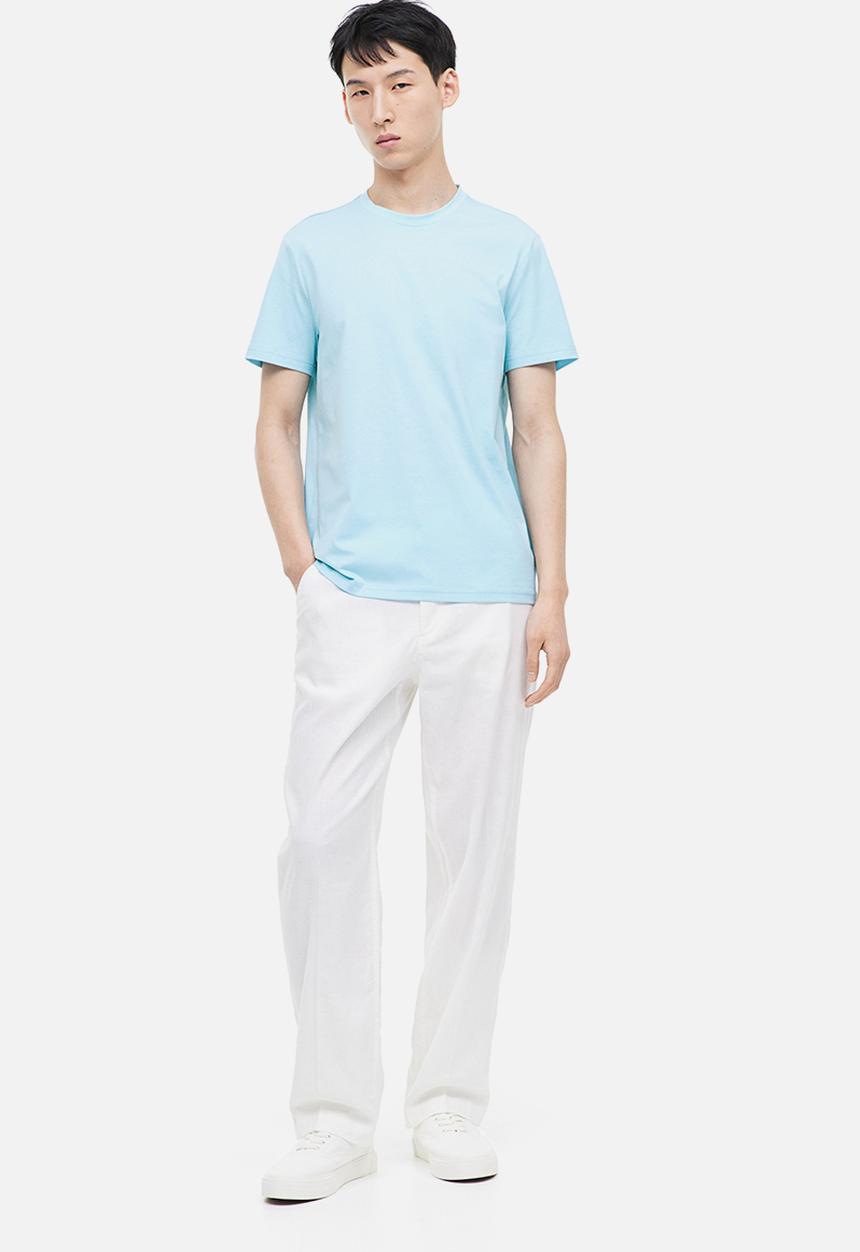 H&M - Slim fit pima cotton t-shirt - light blue