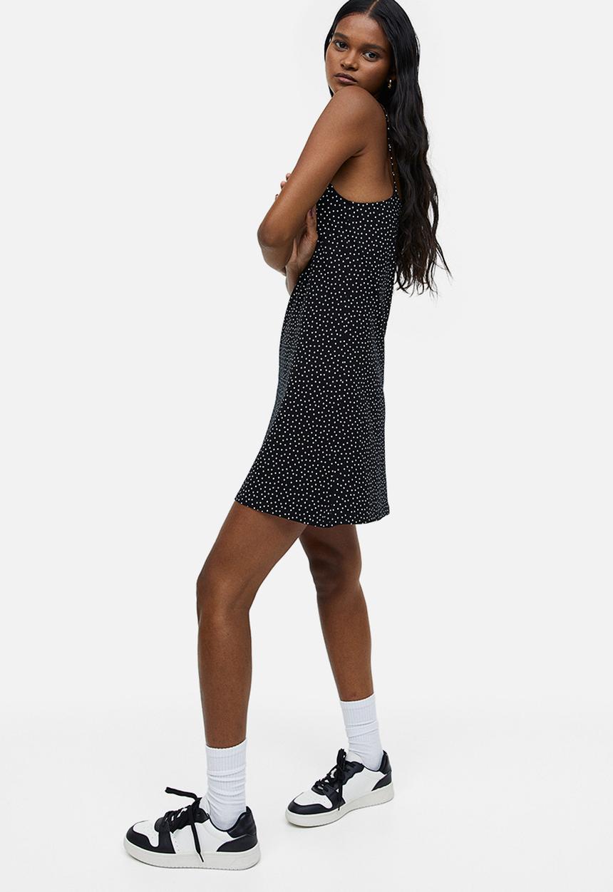 H&M - A-line jersey dress - black/spotted