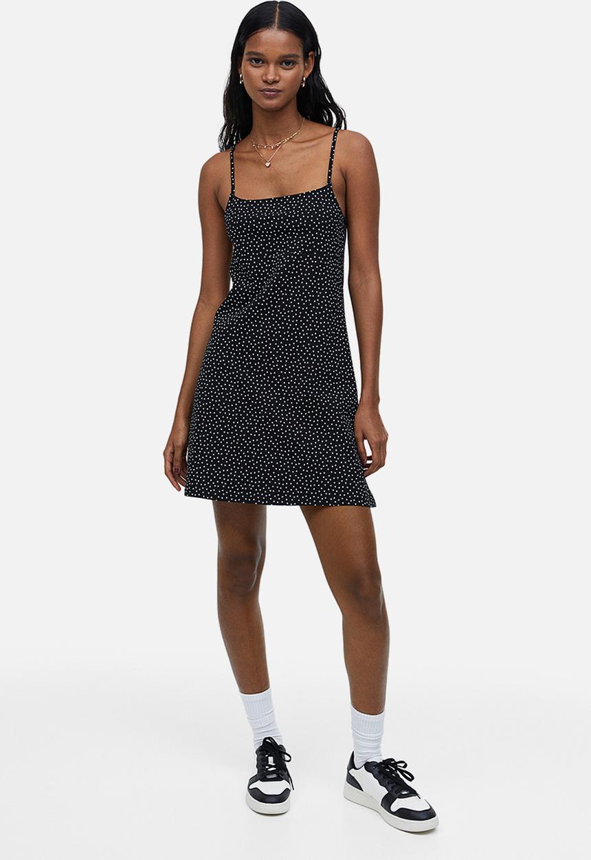 H&M - A-line jersey dress - black/spotted