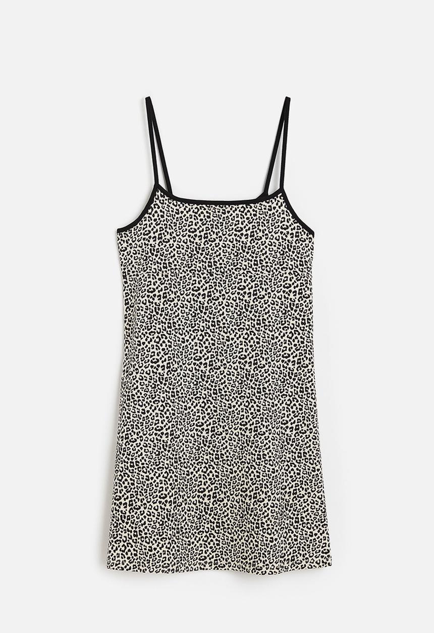 H&M - A-line jersey dress - light beige/leopard print