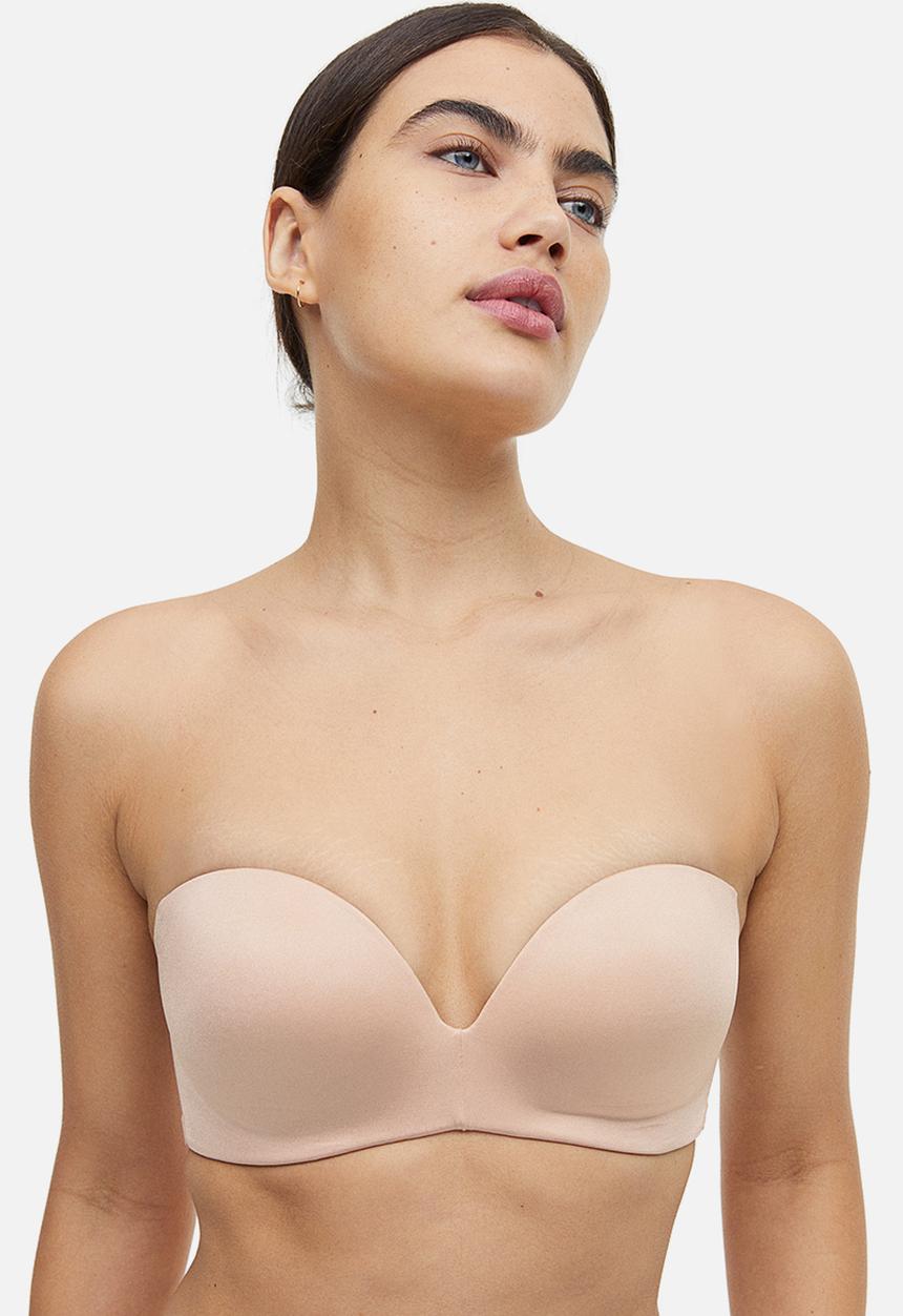 H&M - Microfibre non-wired push-up balconette bra - beige