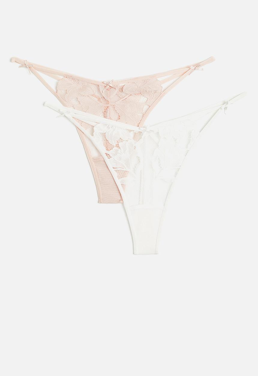 H&M - 2-pack lace thong briefs - light pink/white