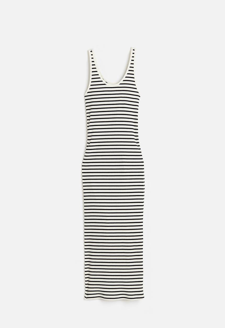H&M - Ribbed bodycon dress - white/black striped