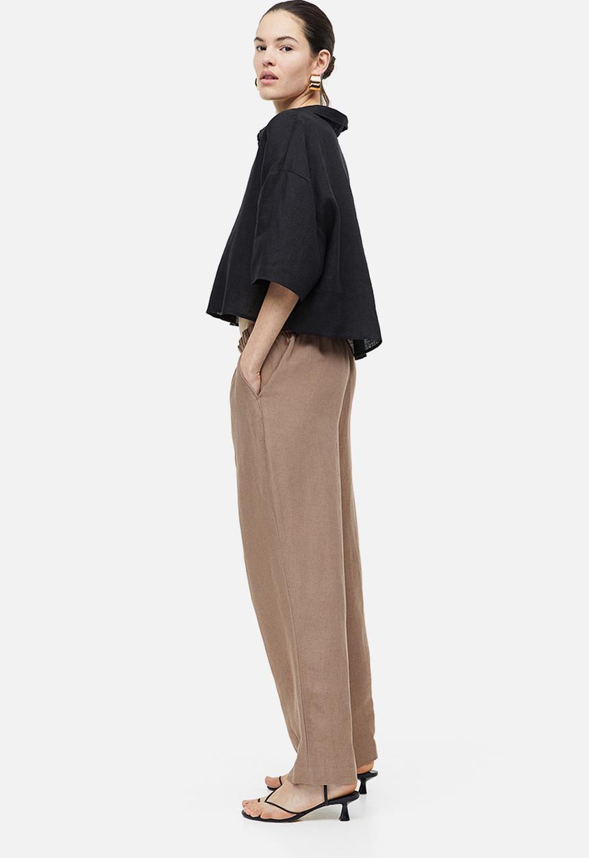 H&M - Linen-blend tapered trousers - beige