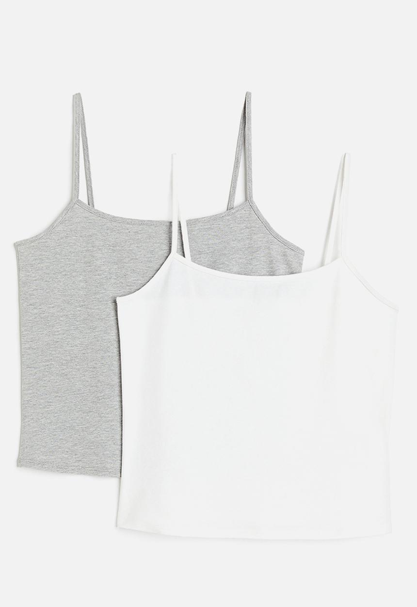 H&M - 2-pack strappy tops - light grey marl/white 