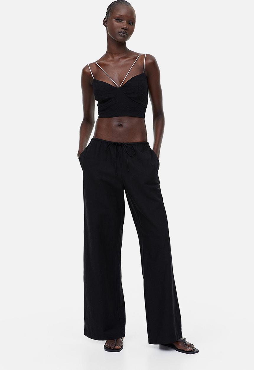 H&M - Linen-blend trousers - black