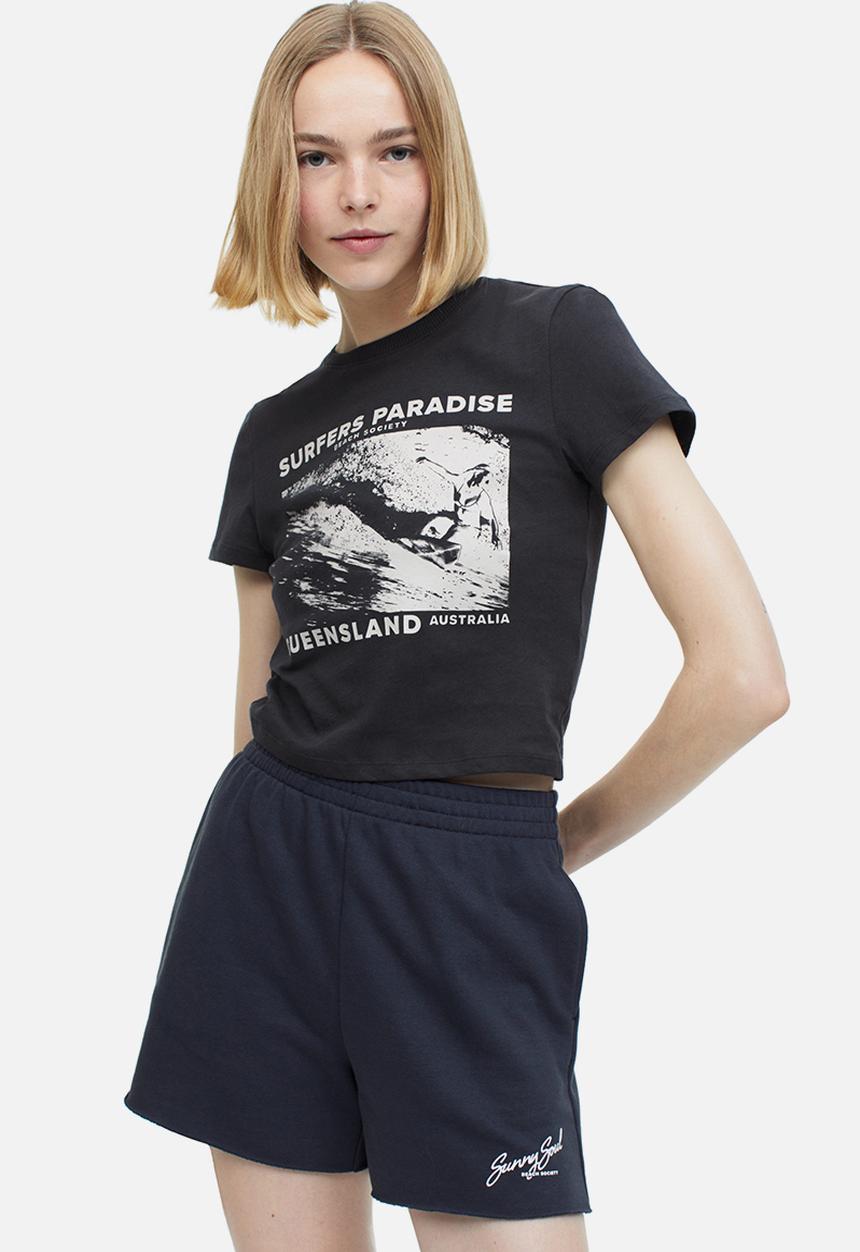 H&M - Printed cropped top - black surfer