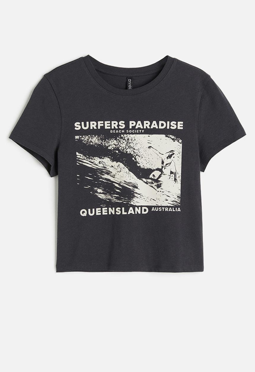 H&M - Printed cropped top - black surfer