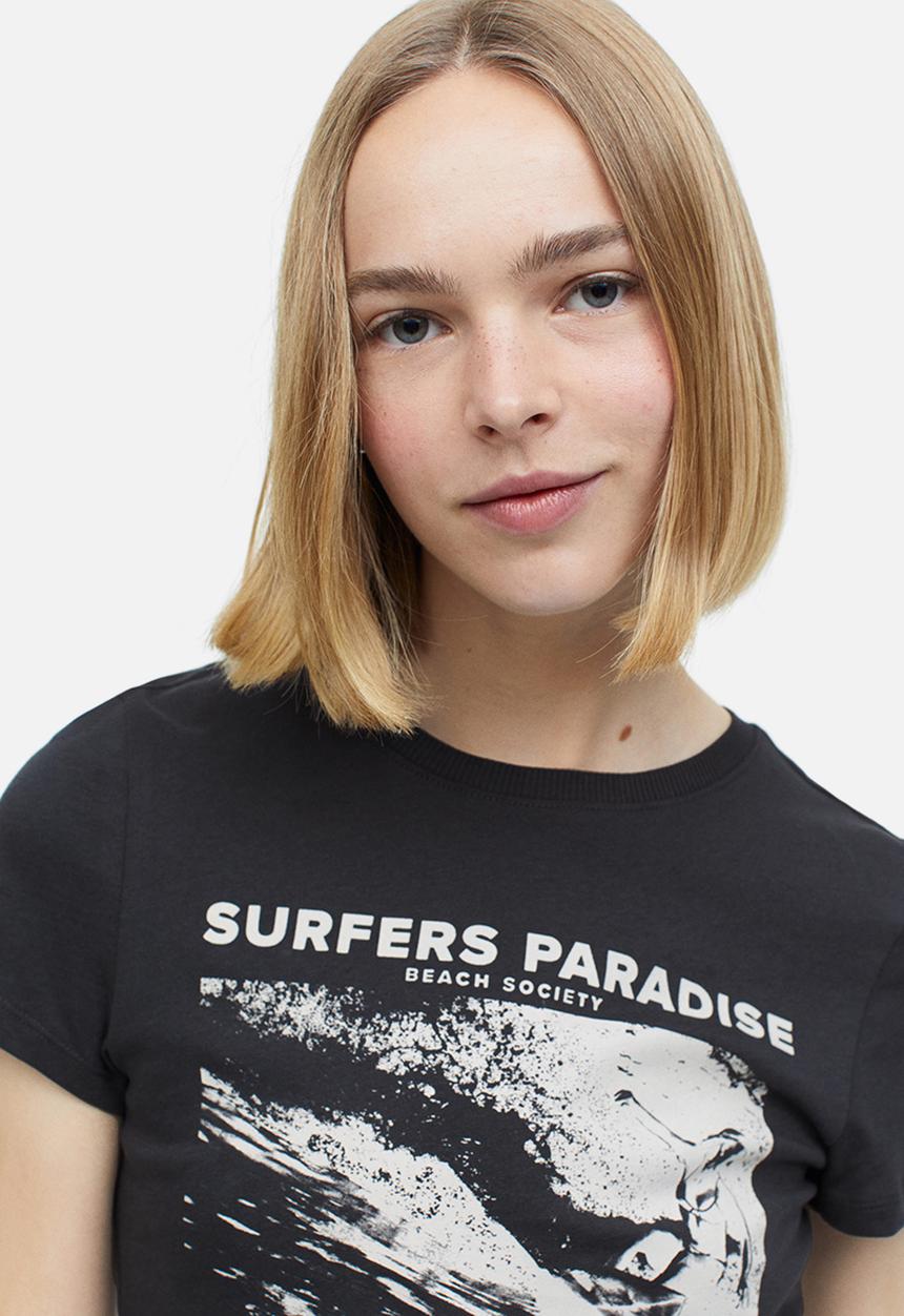 H&M - Printed cropped top - black surfer