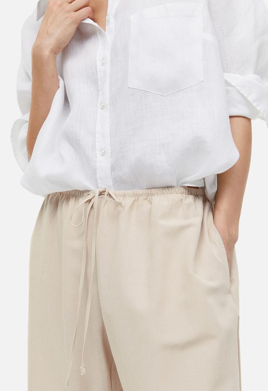 H&M - Linen-blend trousers - light beige 