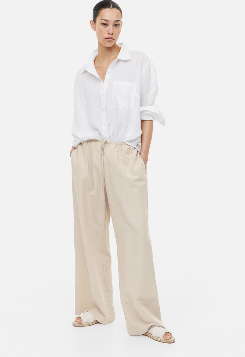 H&M - Linen-blend trousers - light beige 