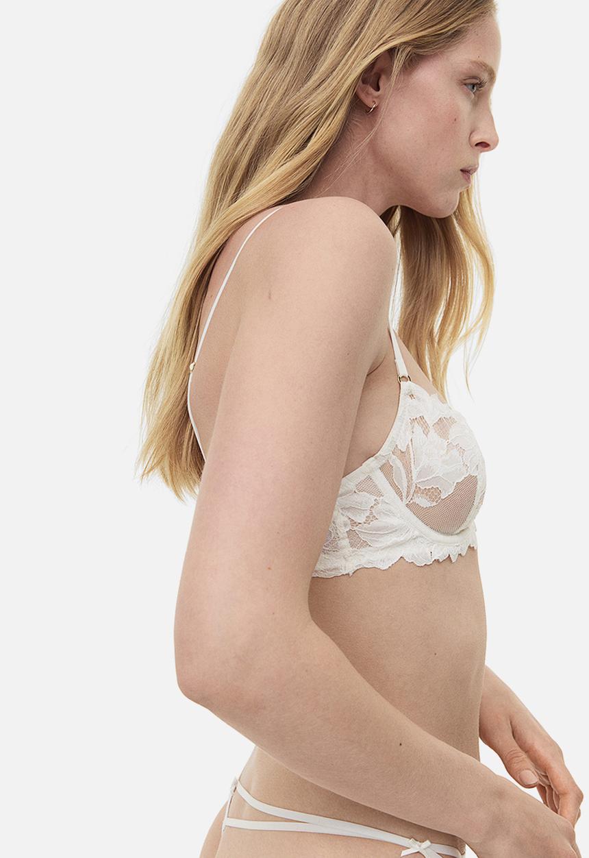 H&M - Non-padded underwired lace bra  - white