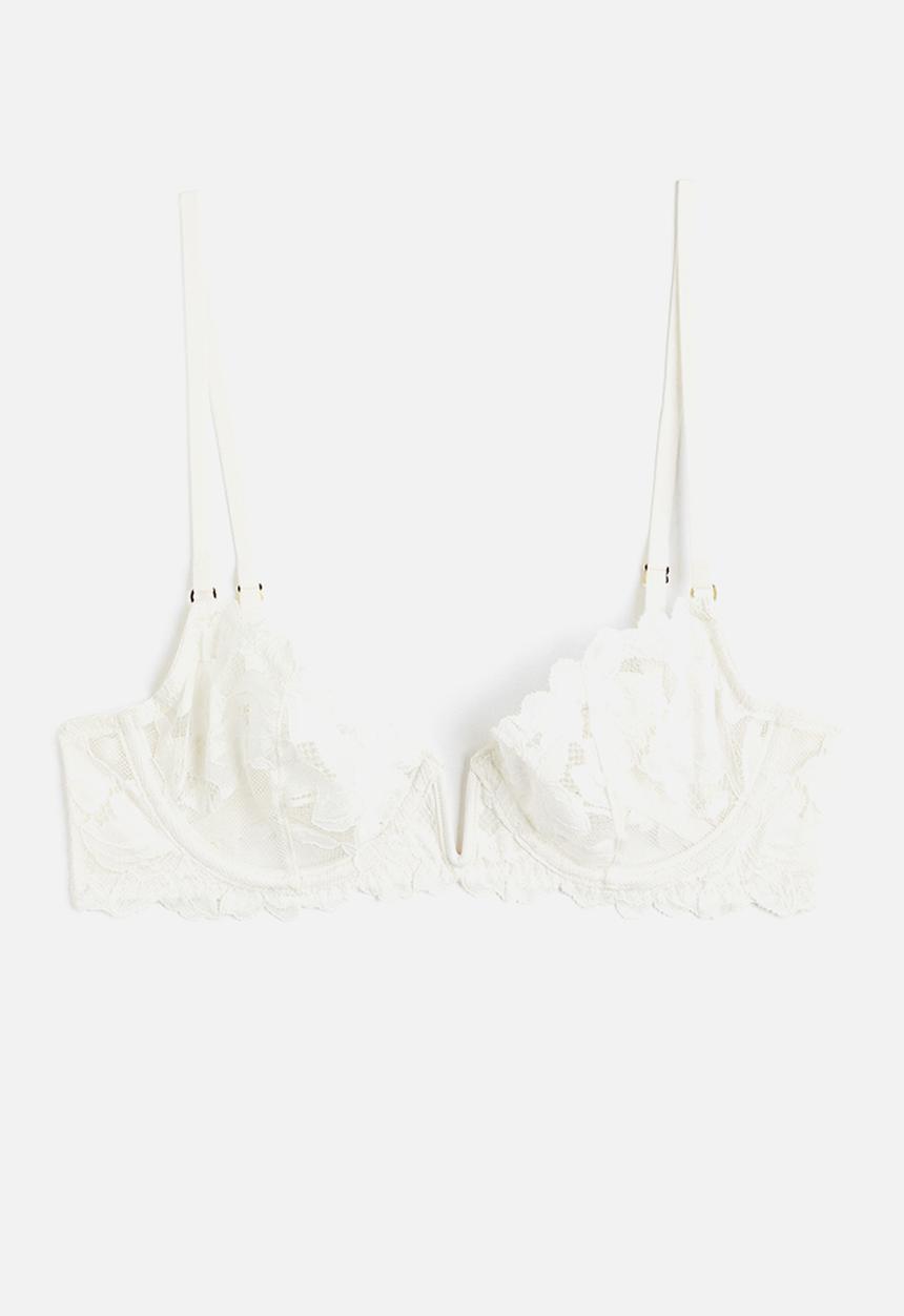H&M - Non-padded underwired lace bra  - white