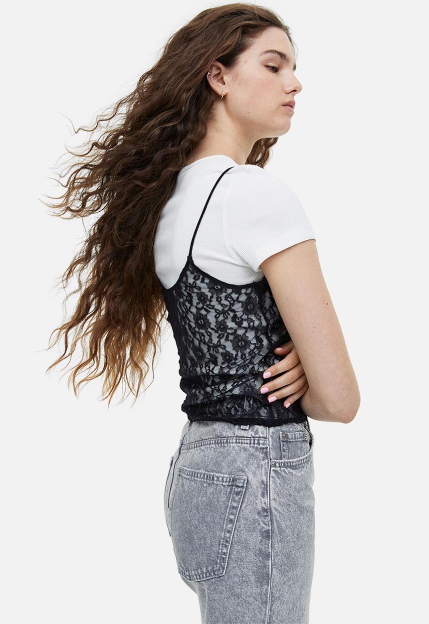 H&M - Sheer lace strappy top - black