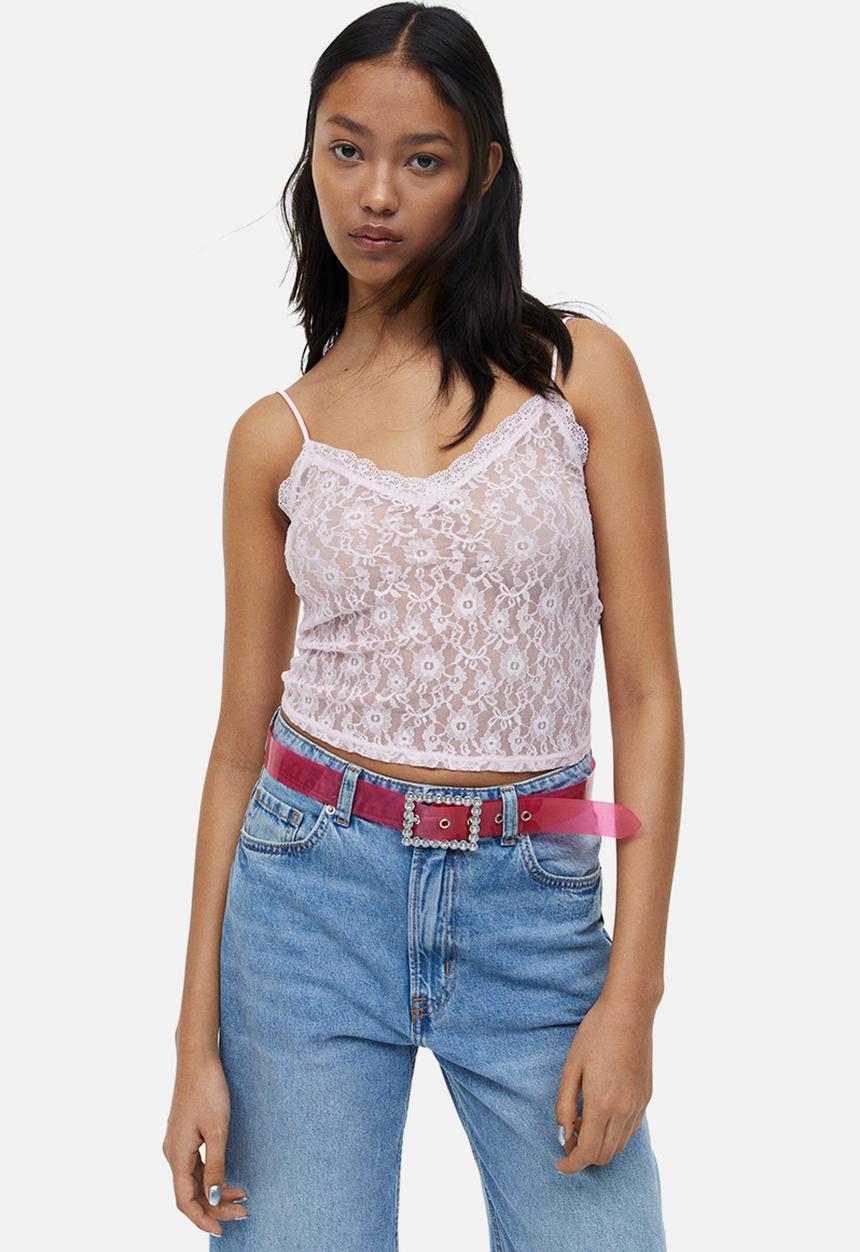 H&M - Sheer lace strappy top - pink
