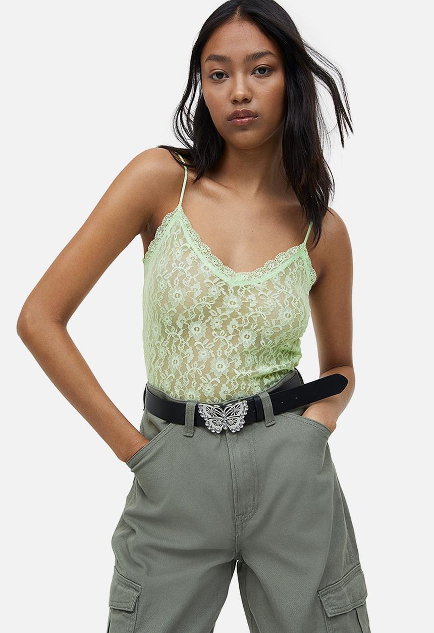 H&M - Sheer lace strappy top - green