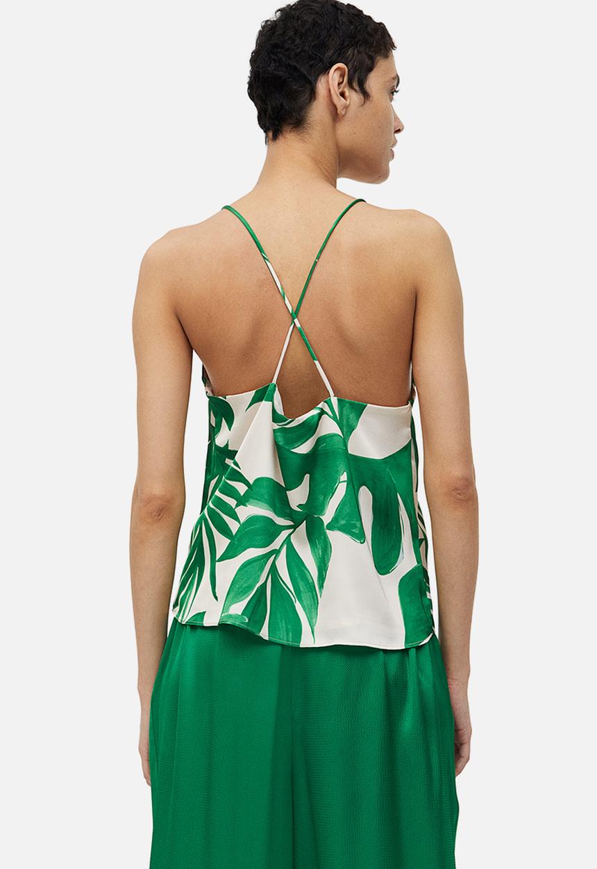 H&M - Satin cami top - beige & green