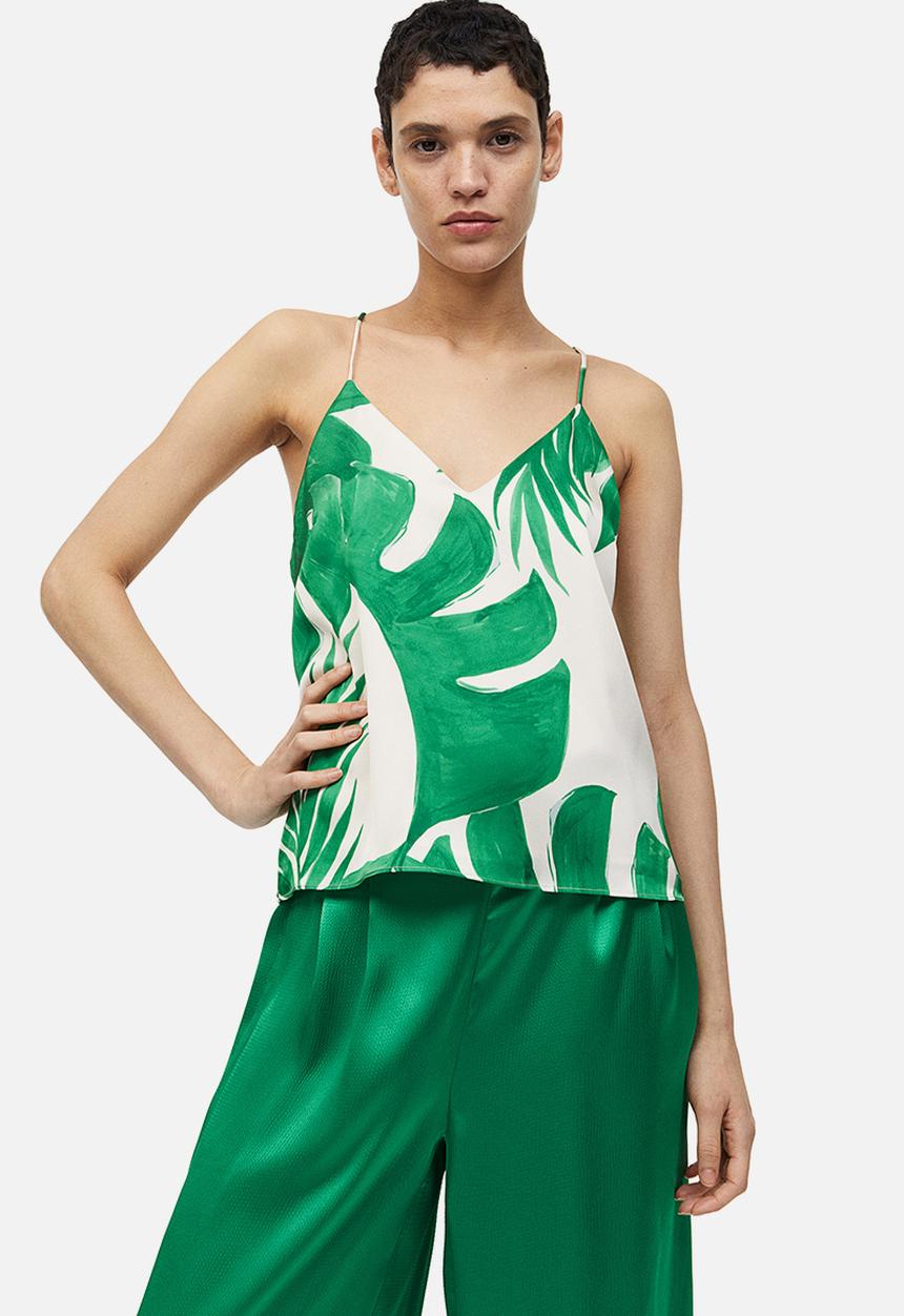 H&M - Satin cami top - beige & green