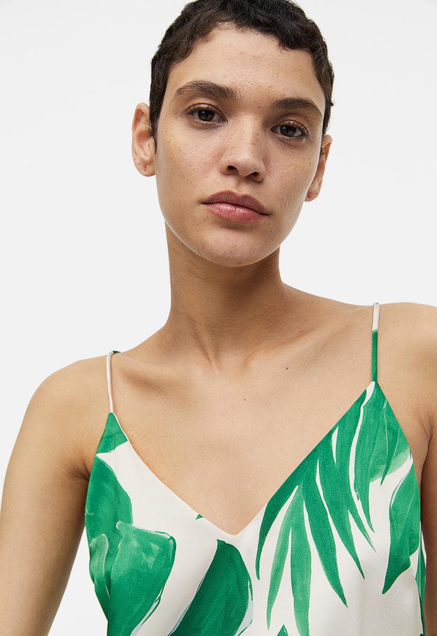 H&M - Satin cami top - beige & green