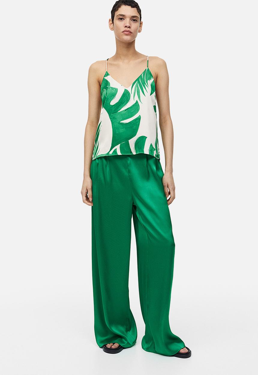 H&M - Satin cami top - beige & green