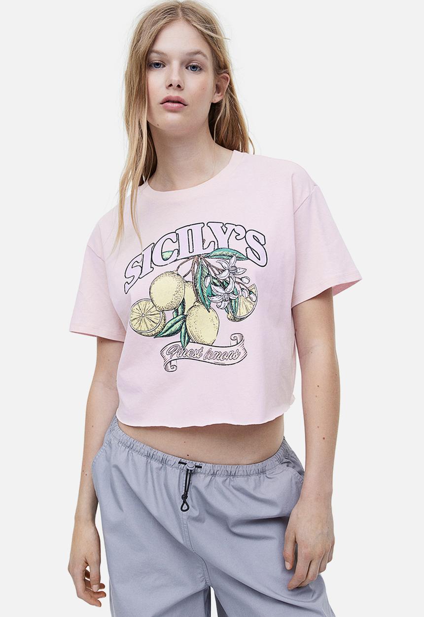 H&M - Cropped printed t-shirt - pink
