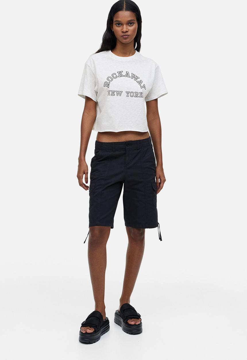 H&M - Cropped printed t-shirt - grey
