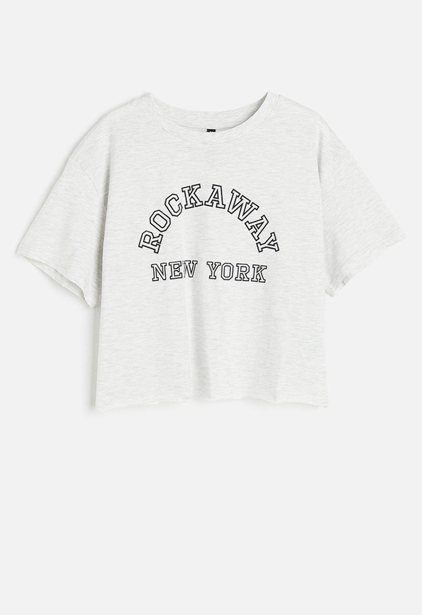 H&M - Cropped printed t-shirt - grey