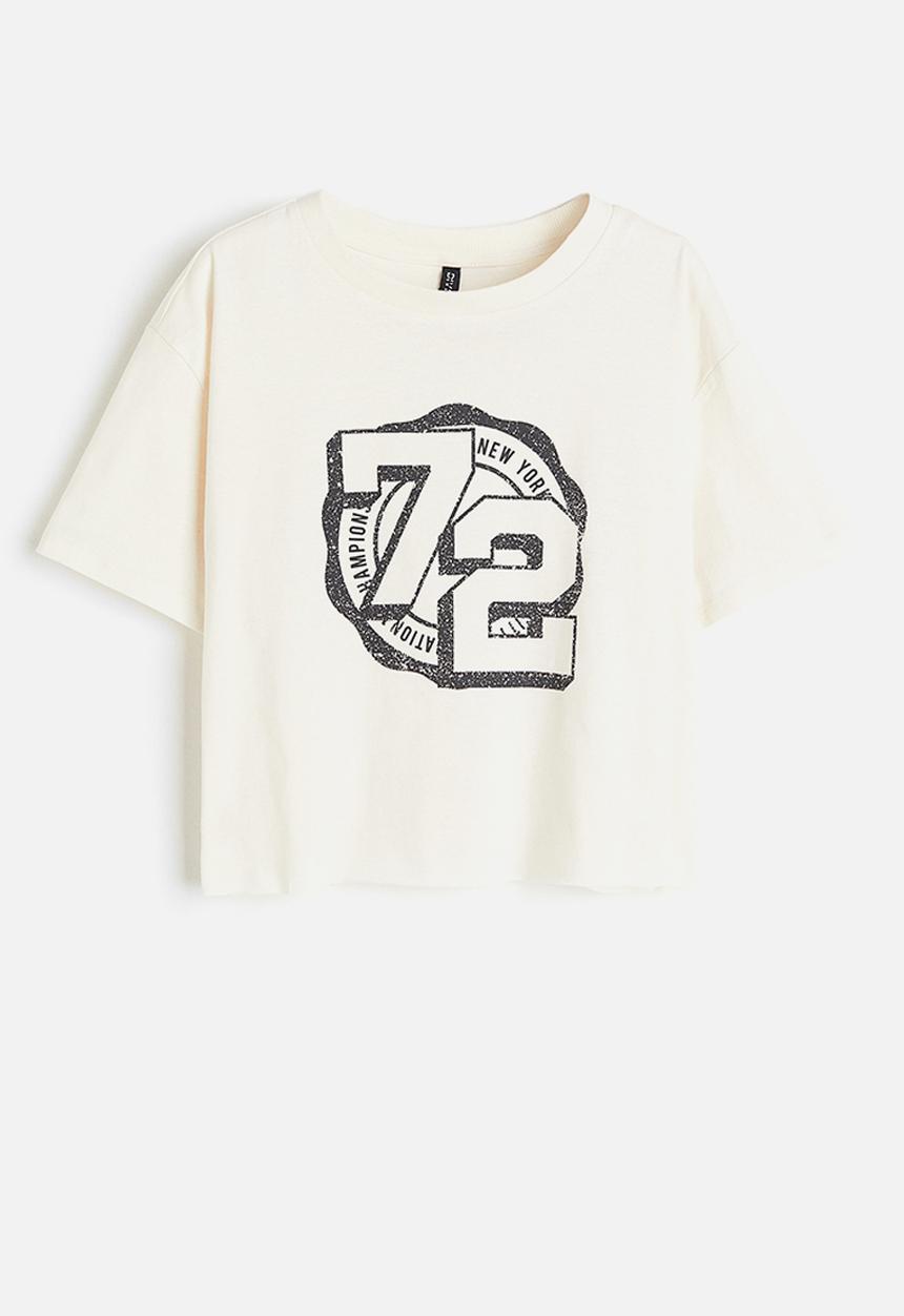 H&M - Cropped printed t-shirt - cream 